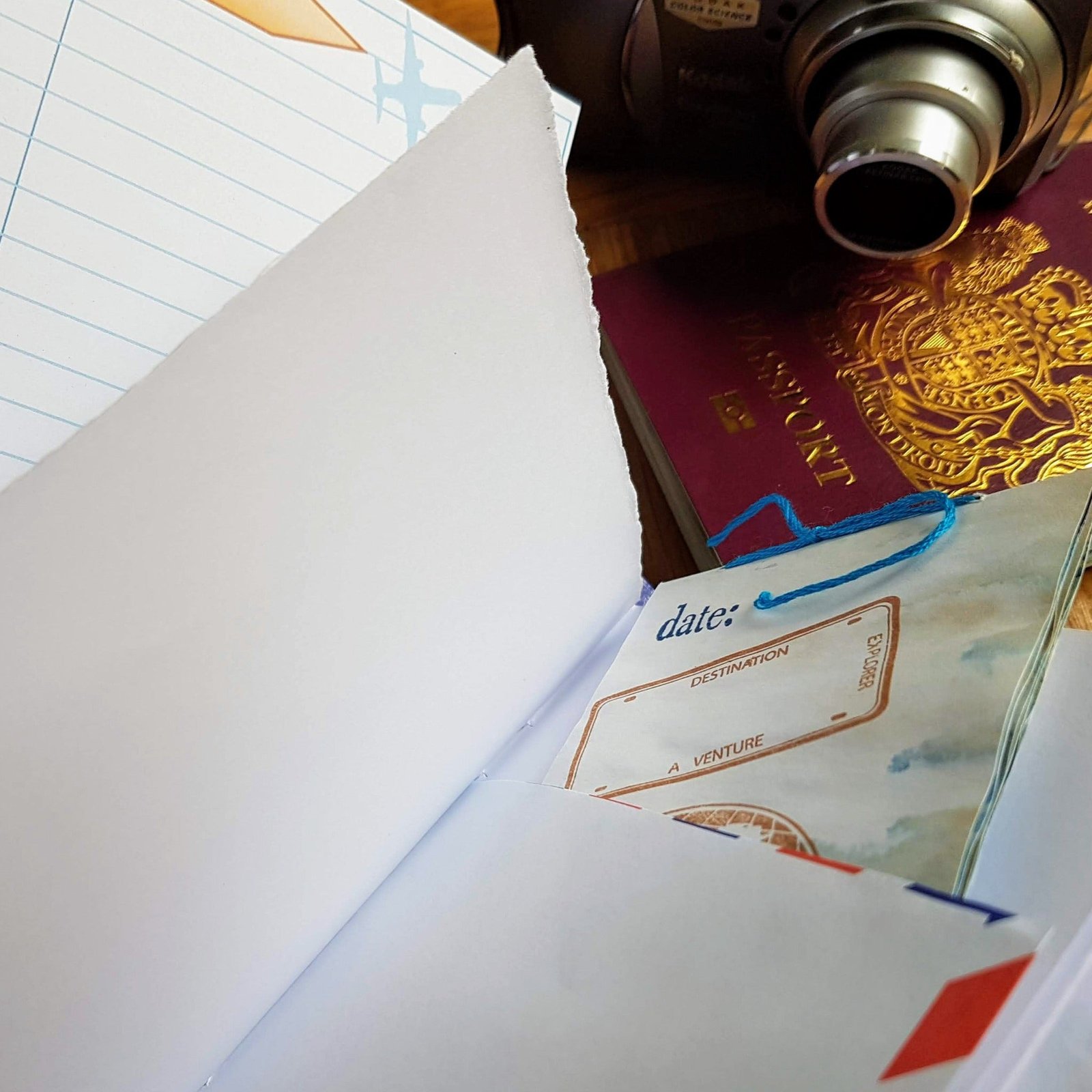 Travel Journal, hard covers with vintage map image fabric, envelope pockets & journal extras - Image 11