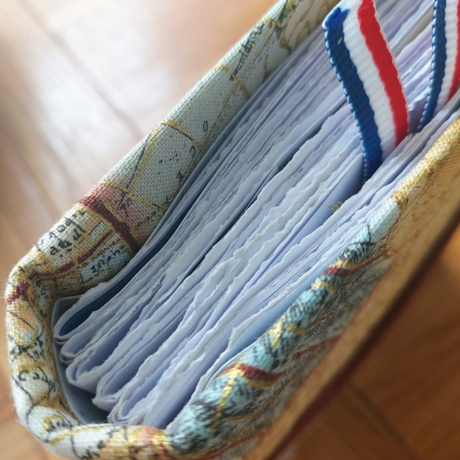 Travel Journal, hard covers with vintage map image fabric, envelope pockets & journal extras - Image 3