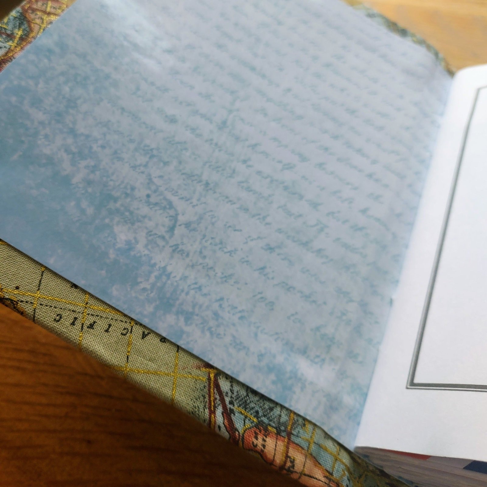 Travel Journal, hard covers with vintage map image fabric, envelope pockets & journal extras - Image 5