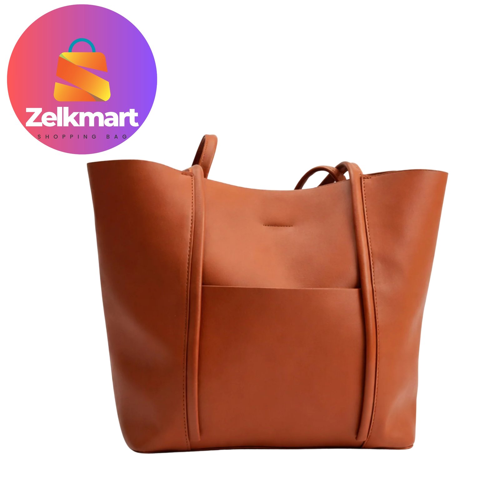 Zelkmart Tan Minimalist Structured Tote Bag β Adult Female, Faux Leather, Oversized & Stylish (USA) - Image 4