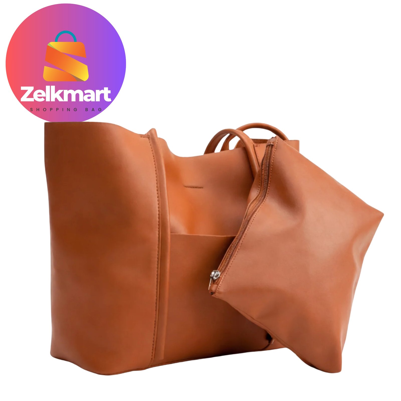 Zelkmart Tan Minimalist Structured Tote Bag β Adult Female, Faux Leather, Oversized & Stylish (USA)