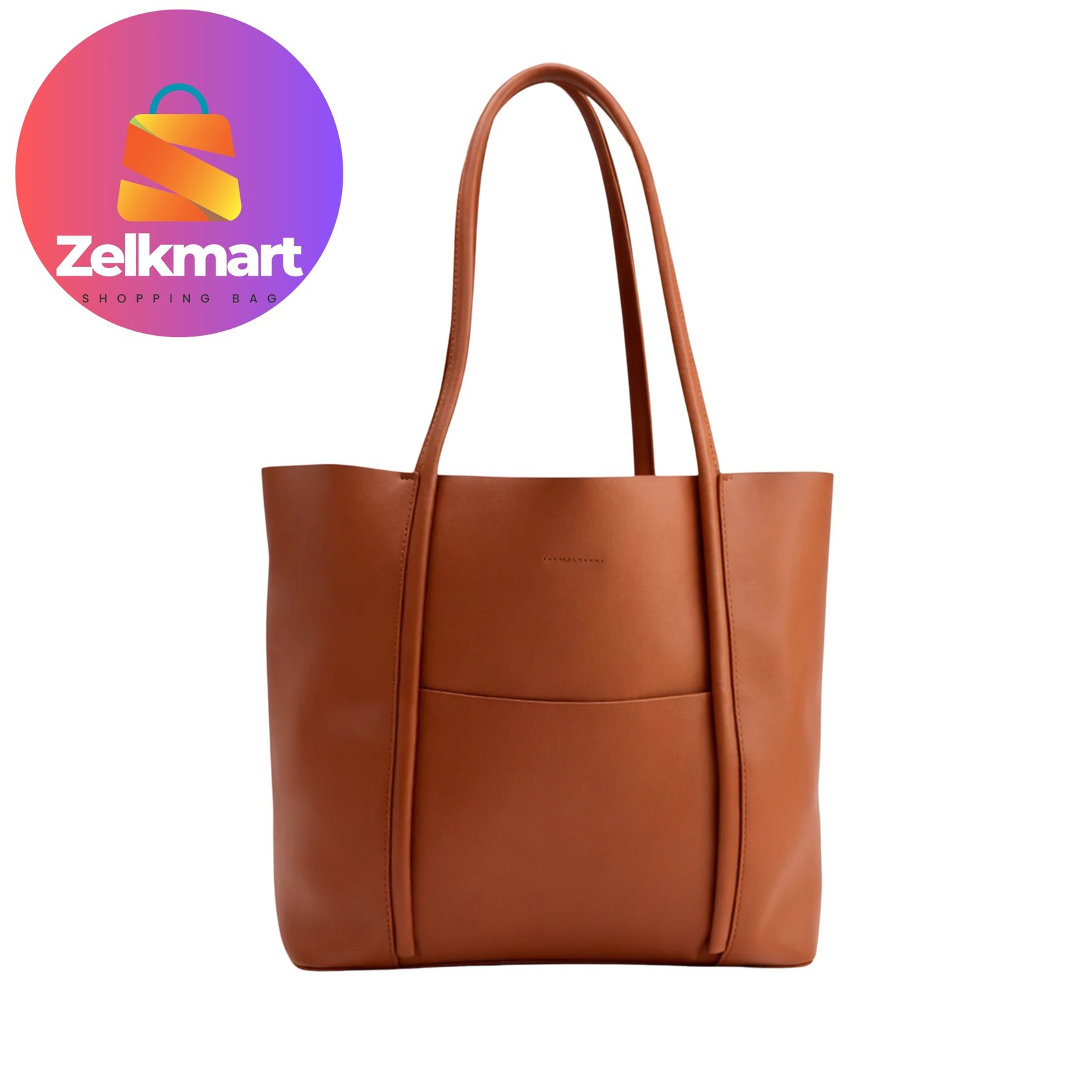 Zelkmart Tan Minimalist Structured Tote Bag β Adult Female, Faux Leather, Oversized & Stylish (USA) - Image 2